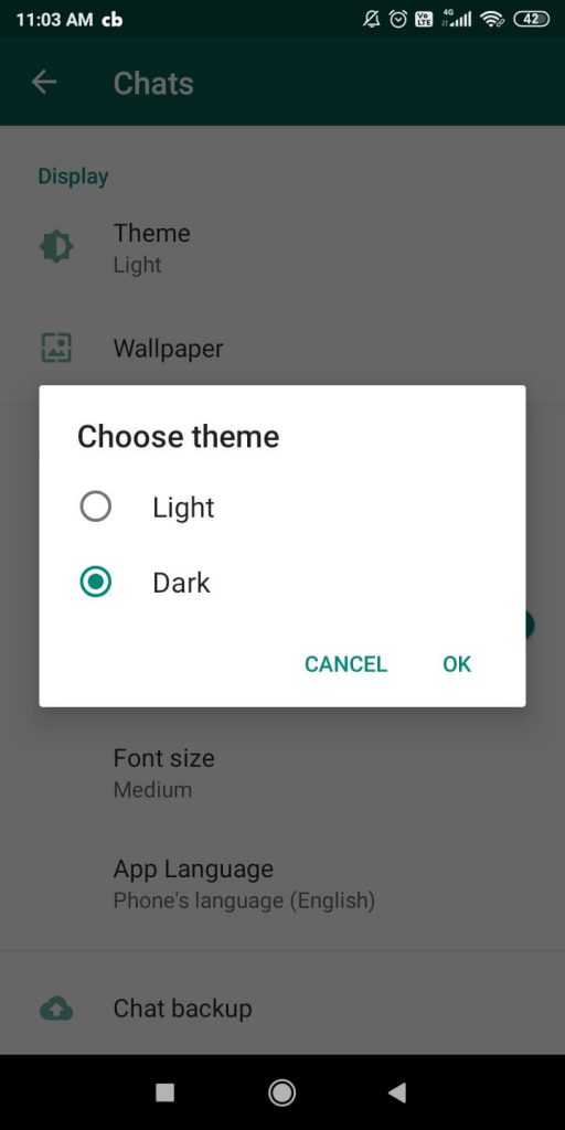 Dark Mode on WhatsApp