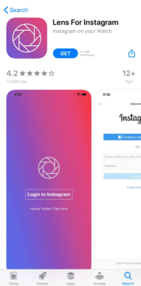 Download Lens App on iPhone - Instagram on Apple Watch