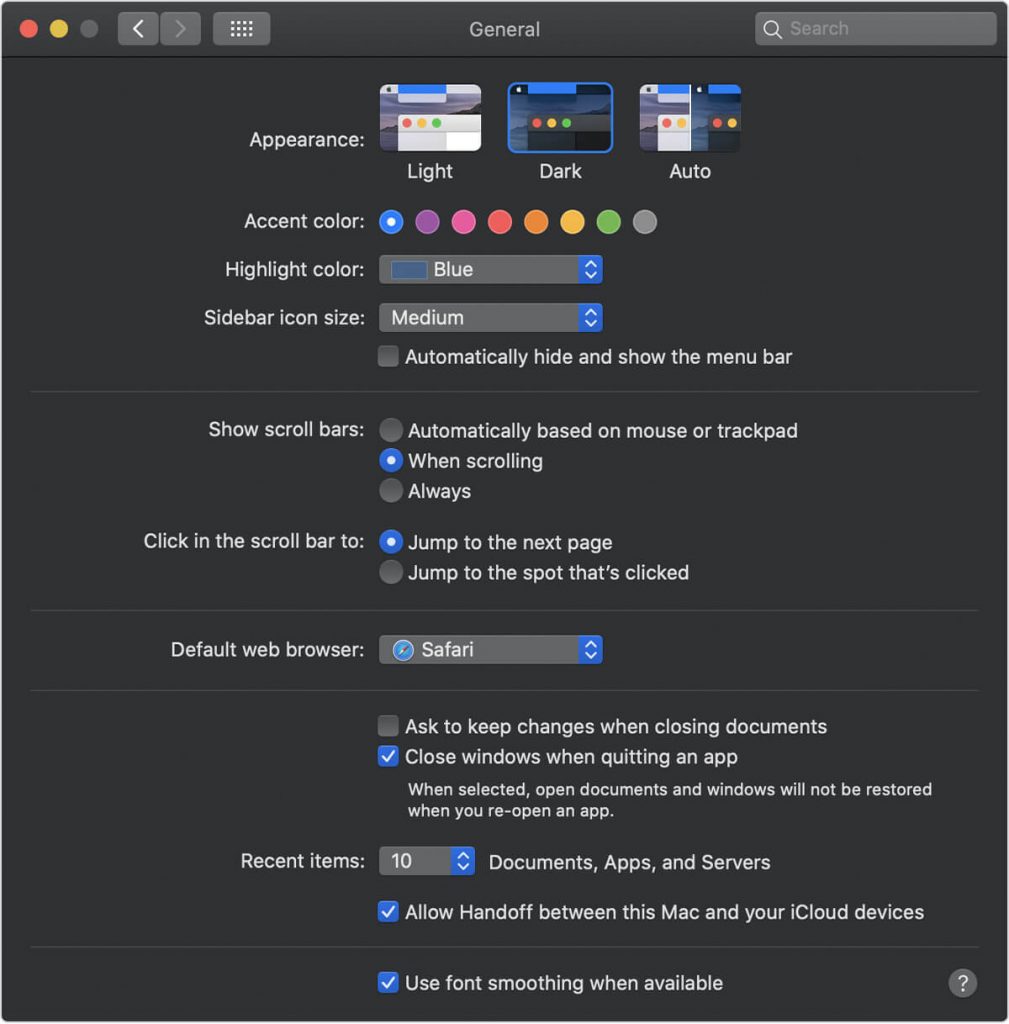 Select Dark mode on Mac