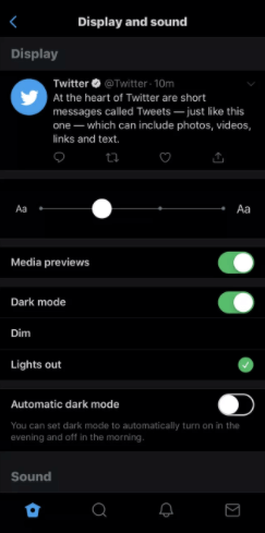 Select Dim or Ligh out to use Twitter Dark Mode