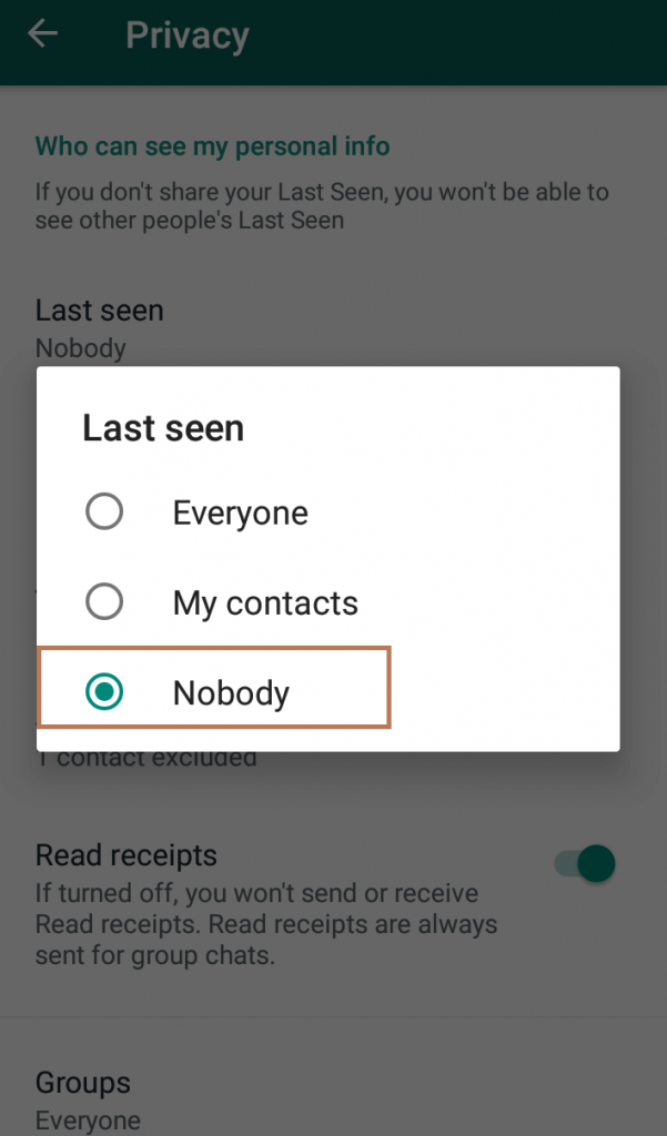 Select Nobody - Show Offline on Whats app (Hide Your Online Status)