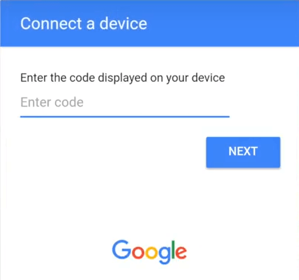 Enter Code and click Next