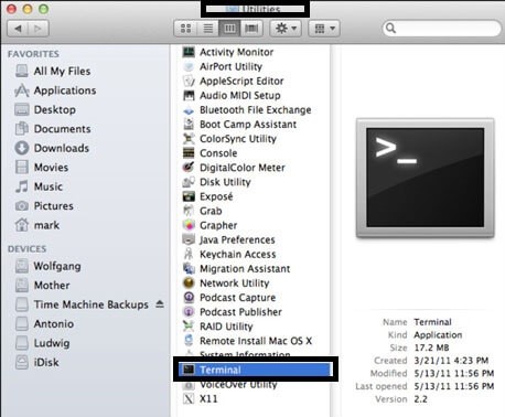 Open Terminal on Mac Under Applications Folder