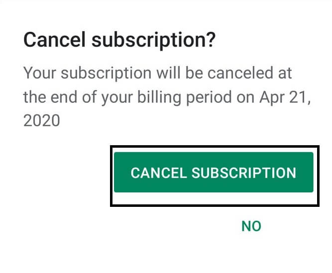 Cancel Subscription Confirmation
