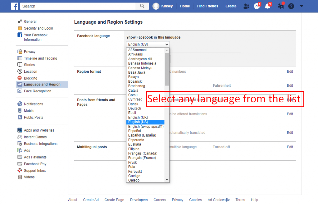 Select any language