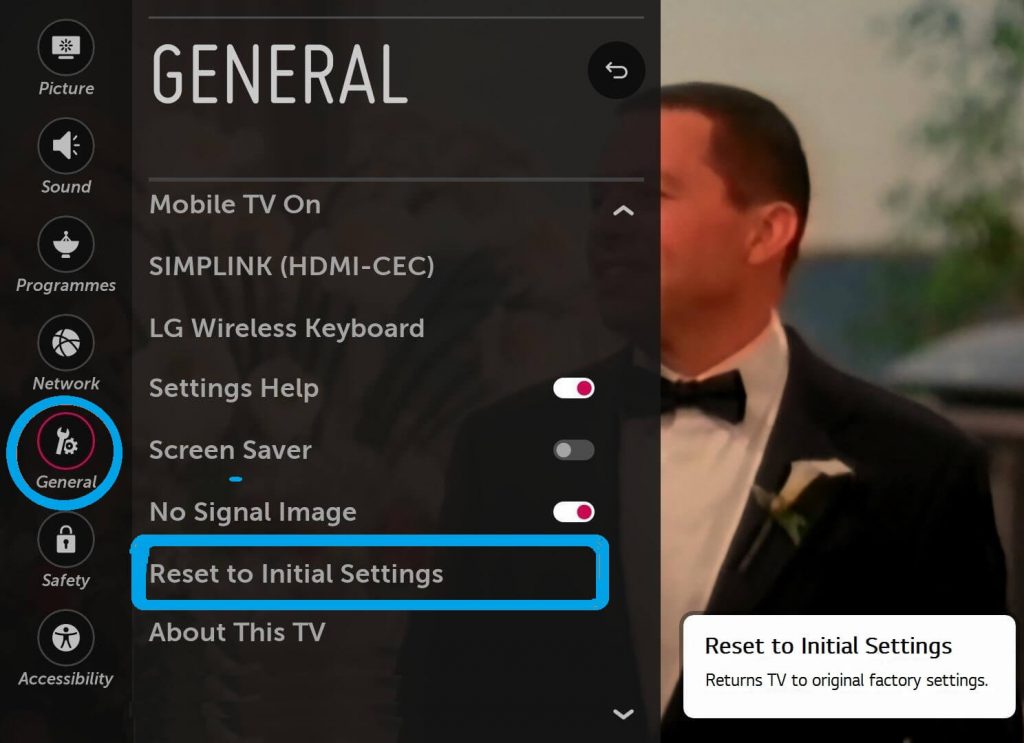 LG Smart TV - General Settings - Reset