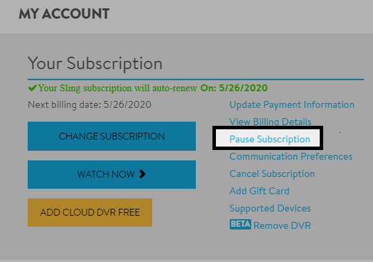 Pause Sling TV Subscriptions