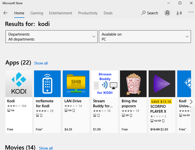 Select Kodi app