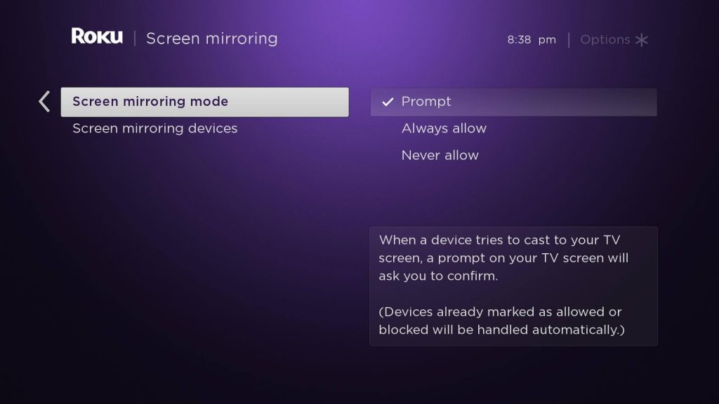 Select Screen Mirroring Mode