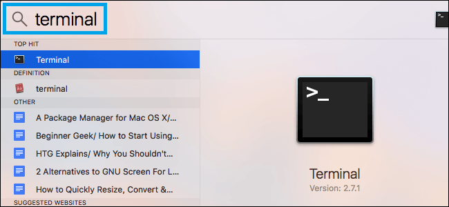 Open Terminal on Mac Using Spotlight