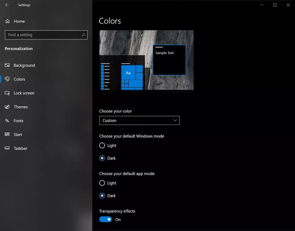 Windows 10 Dark theme
