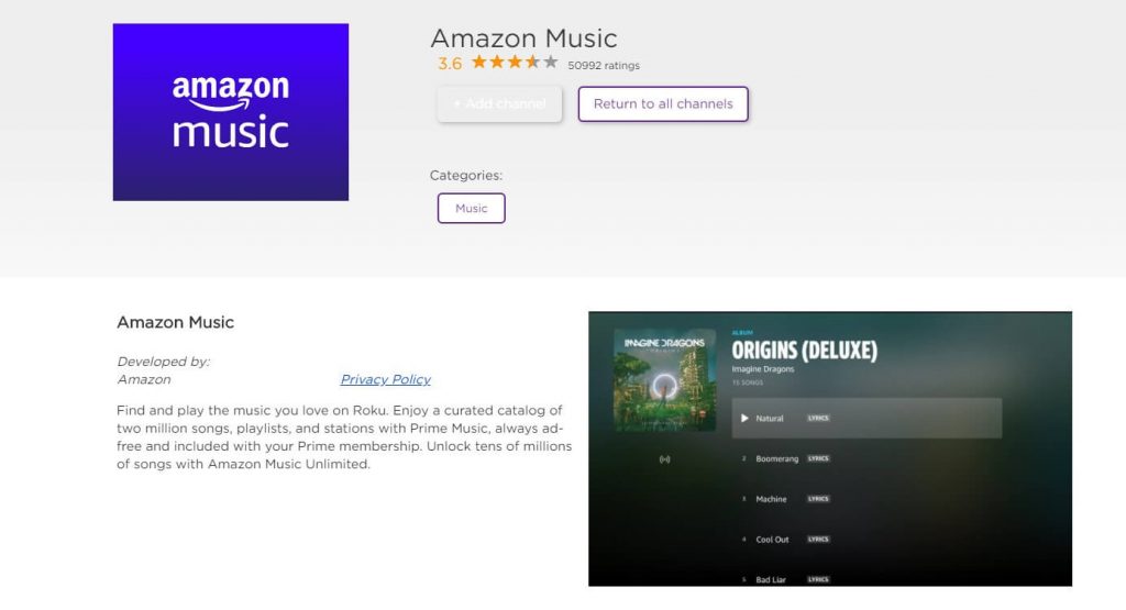 Amazon Music on Roku