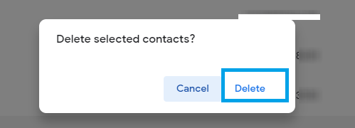 Delete confirmation - Google Contacts