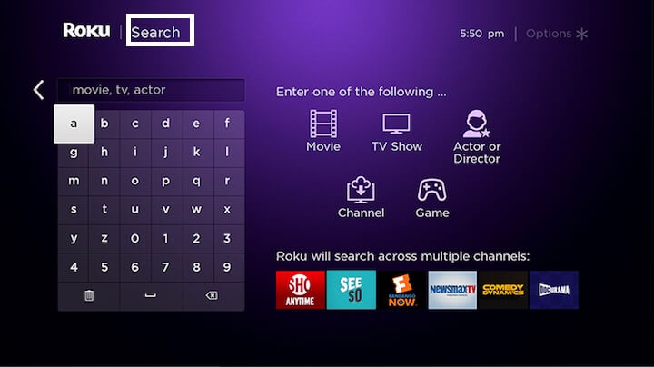 Search for HBO GO on Roku