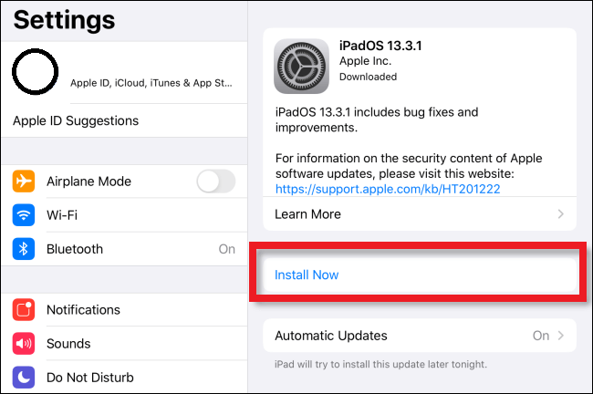 Install now - How to Update iPad