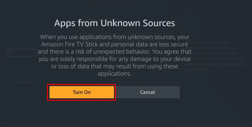 Turn on Apps from unknown sources