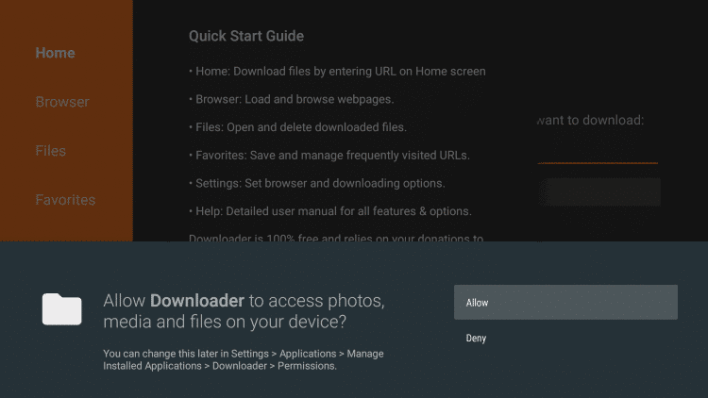 Select Allow in the Downloader