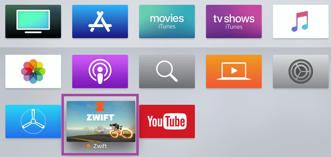 Zwift app on the Apple TV
