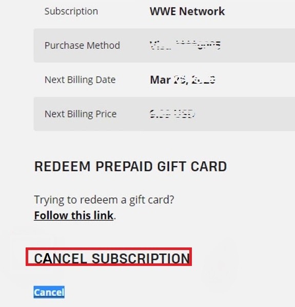 Cancel WWE Network Subscription