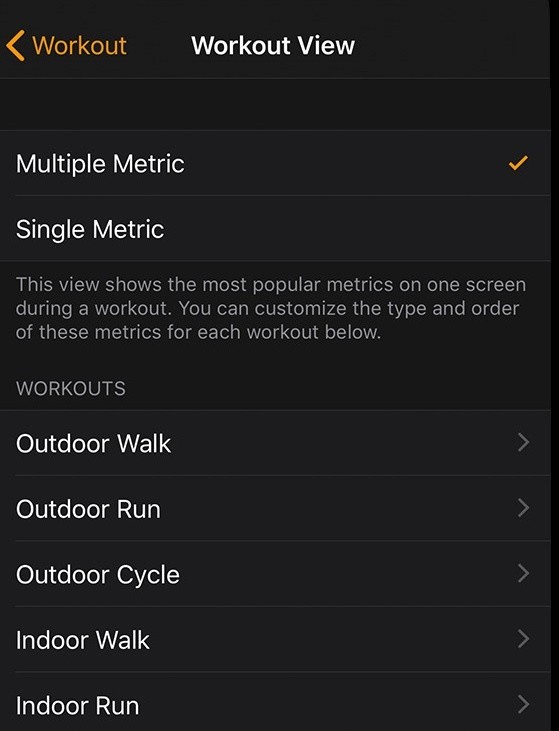 Change Metrics for each workout