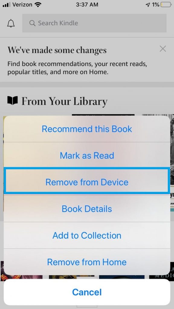 Delete Kindle Books from Smartphone app