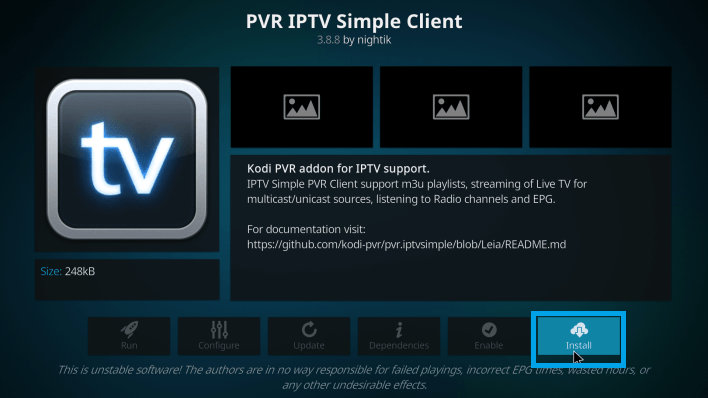 Install PVR IPTV Client - Kodi