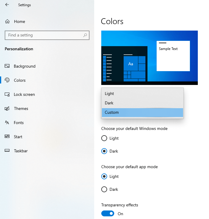 Enable Dark Mode on Windows 10 