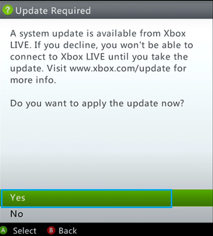 Xbox Update Available