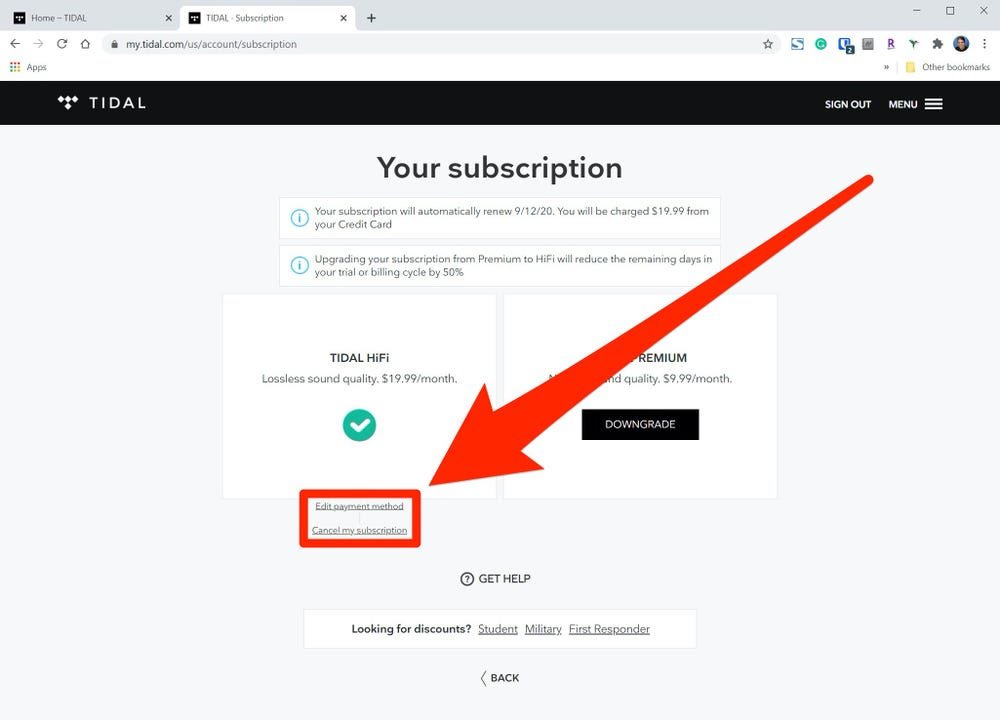 select cancel my subscription option.