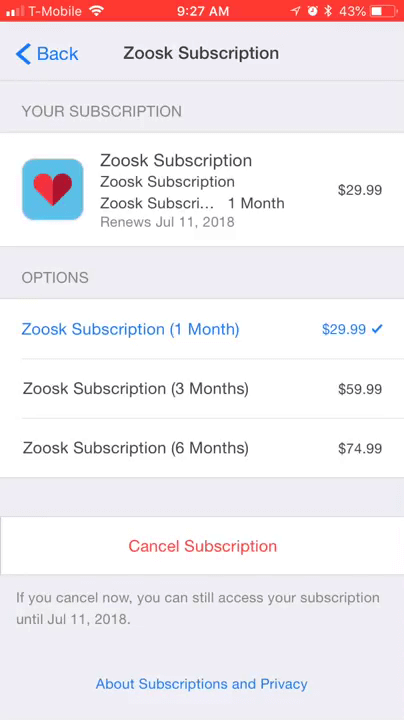 Cancel Zoosk Subscription