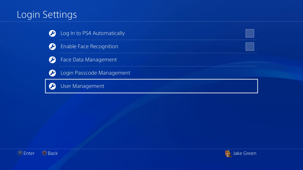 Go to user management to delete a user on PS4