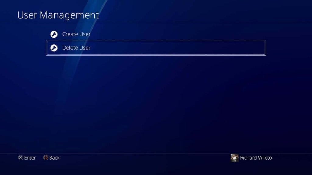 Click on delete user to delete a user on PS4