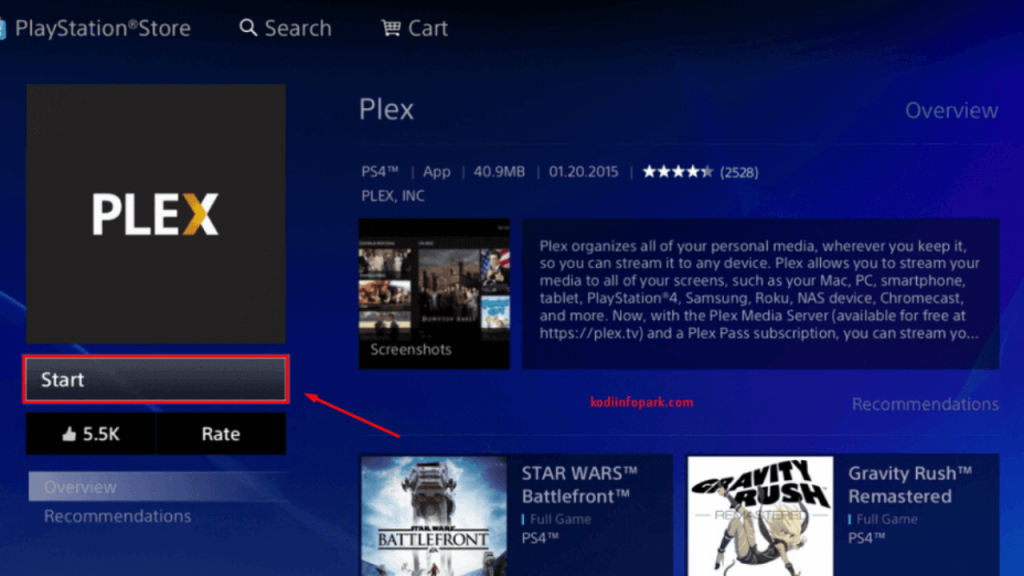 Click on start to download Kodi on PS4