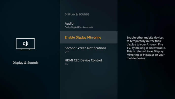 Click on enable display mirroring to cast to Firestick