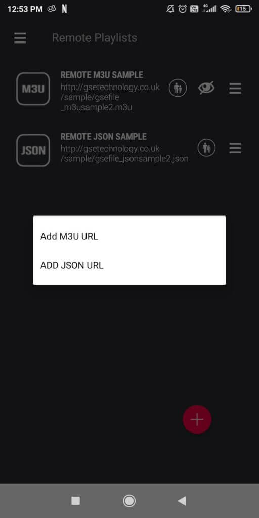 Select Add M3U URL or Add JSON URL on GSE Smart IPTV