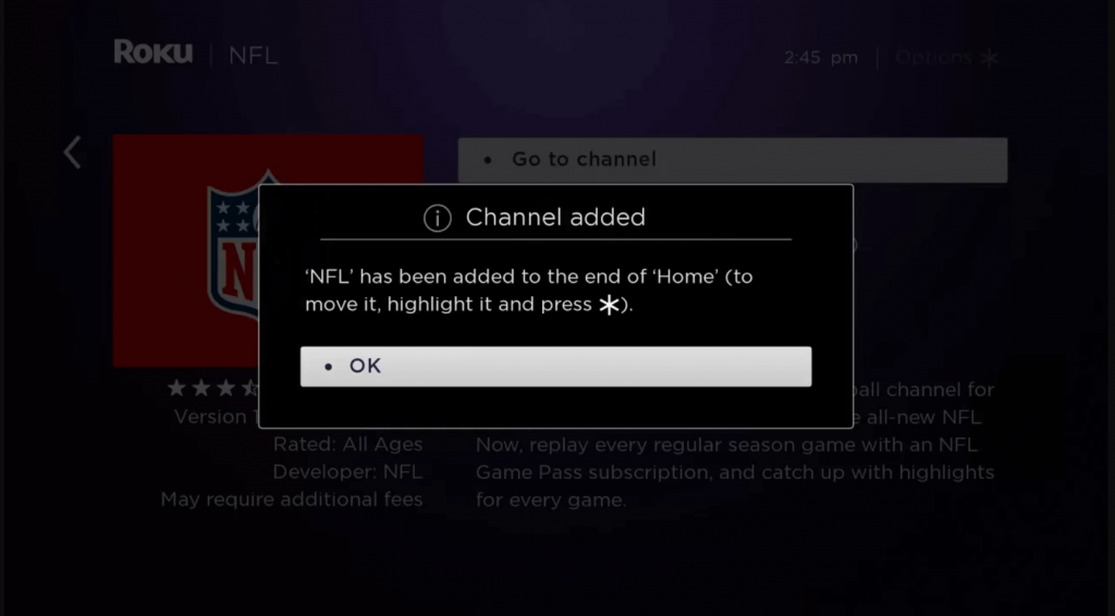 you will receive channel added pop up