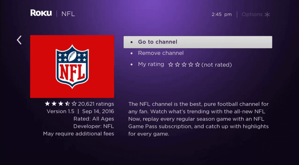 click on Go to channel to add channel to Roku