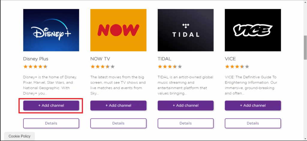 click on + Add channel to add channels on Roku
