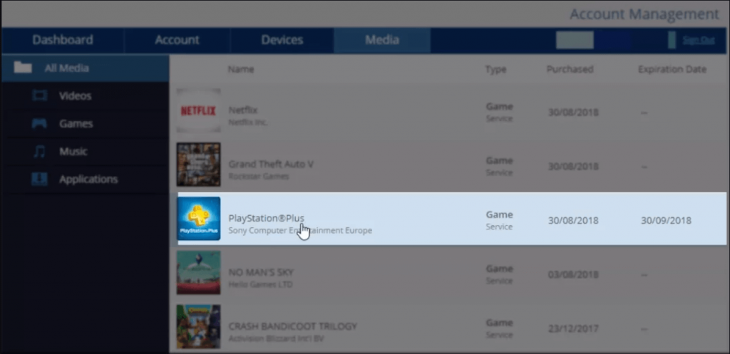 Select PlayStation Plus to cancel PlayStation Plus Subscription
