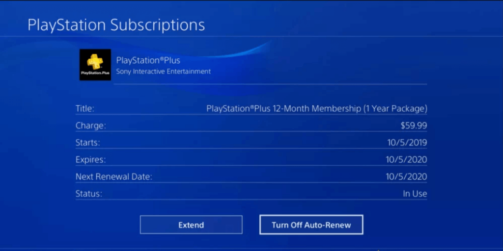 select turn off auto renew to cancel PlayStation Plus Subscription