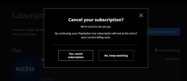 Click on Yes cancel subscription 