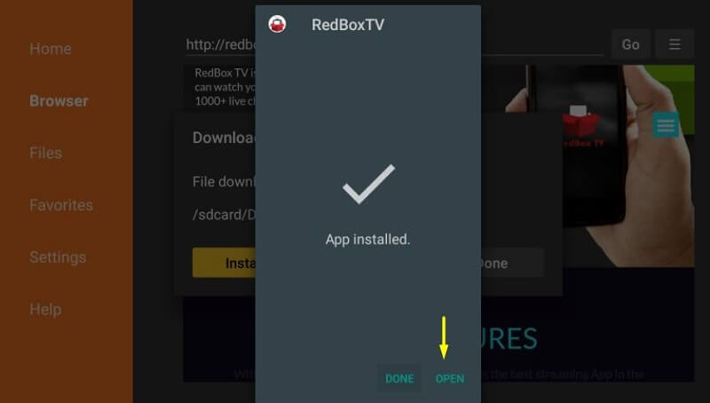 Click Open the RedBox TV on Firestick