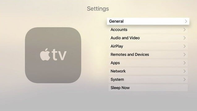 Click on General to block ads on Apple tv