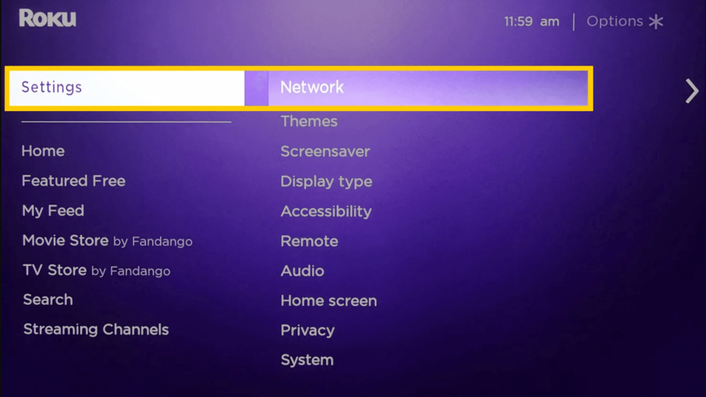 click on settings and network  to connect Roku to WIFI