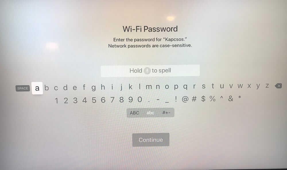 Enter the WIFI password to connect Apple TV to WIFI