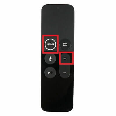 Press and hold the menu and volume up button to pair the apple tv remote