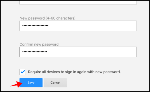 click on save to change password on Netflix