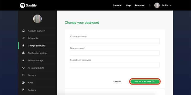 click set new password to change password on Spotify