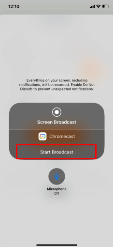 click on Start Broadcast to chromecast WhatsApp 