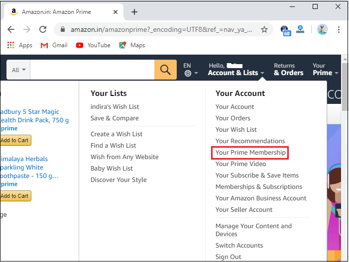 Select Your Prime Membership to cancel Amazon Prime